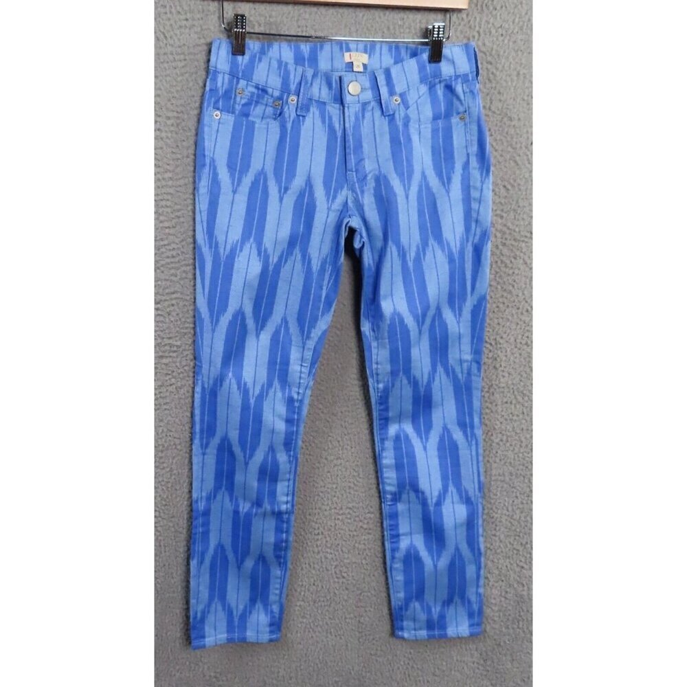 J Crew Factory Jeans Womens 26 Ankle Toothpick Blue‎ Chevron Twill Stretch NEW